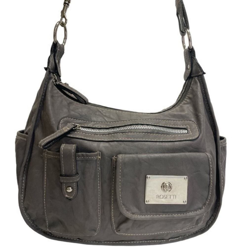 Rosetti Gray Shoulder Bag with Utility Pockets | Y2K Vintage Vegan Leather